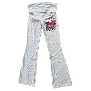 Vtg Y2K Urban Weekend Eternal Love Rhinestone Foldover Grey Leggings S Ed Hardy